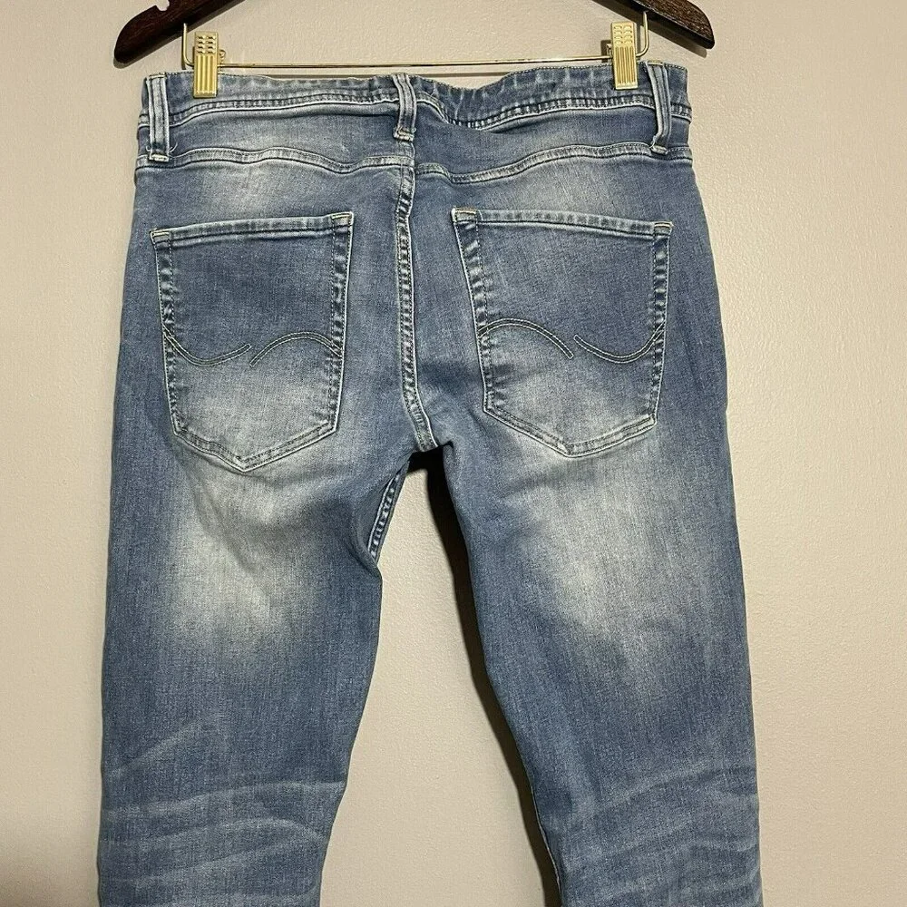 Jack Jones Slim Fit Tim Skinny Jeans Men Sz 33x32 Button Fly Moto Biker Classic - Picture 4 of 13